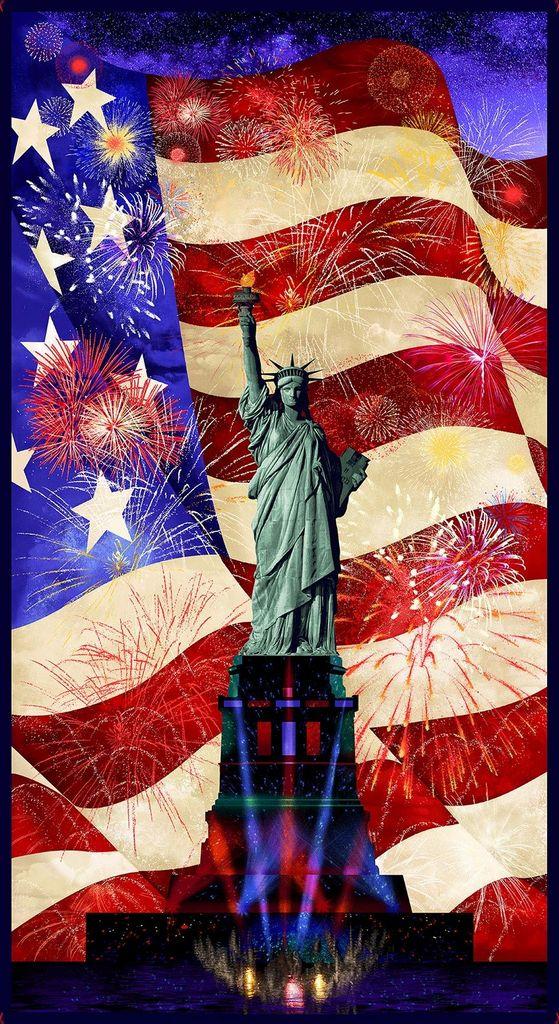 TT Lady of Liberty & Flag Panel CD2090-MULTI - Cotton Fabric