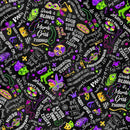 TT Mardi Gras Funny Quotes - CD1879-BLACK - Cotton Fabric