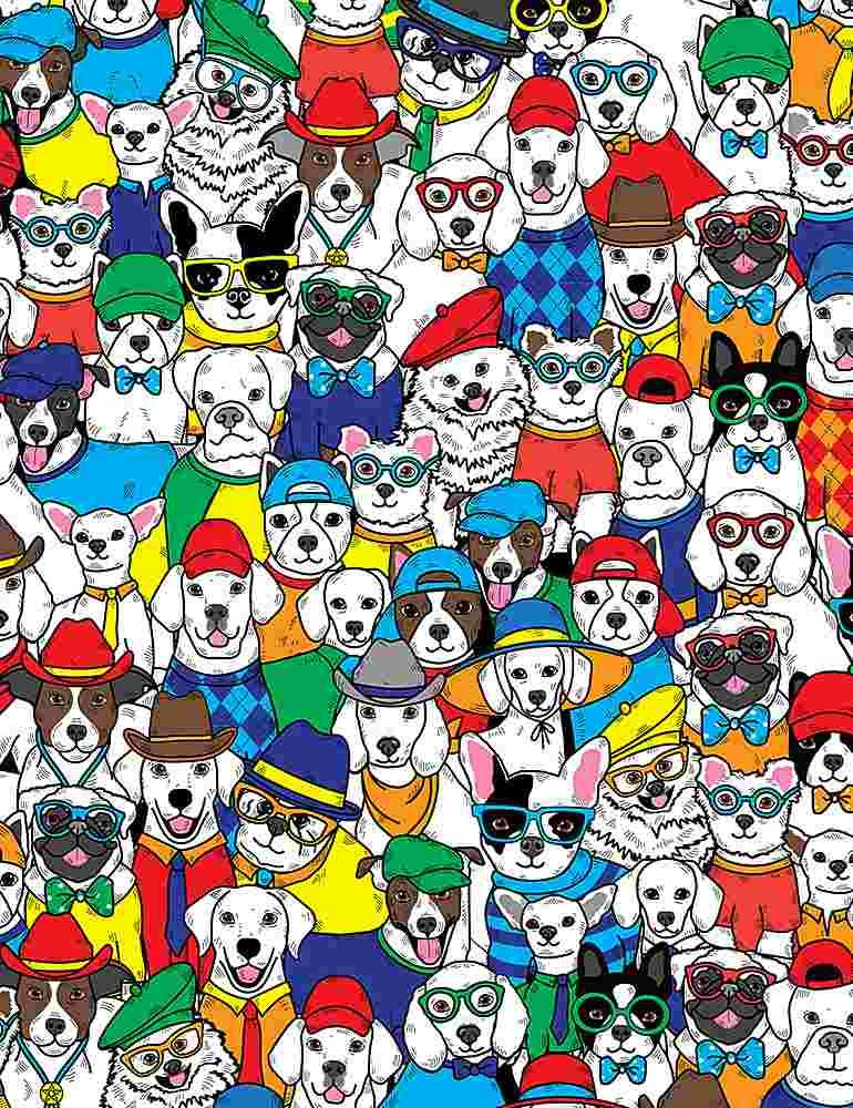 TT Packed Cartoon Dogs with Hats - DOG-C8918 Multi - Cotton Fabric