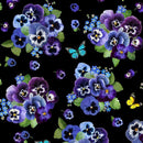 TT Pansy Paradise CD1892-BLACK - Cotton Fabric