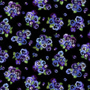TT Pansy Paradise CD1894-BLACK - Cotton Fabric
