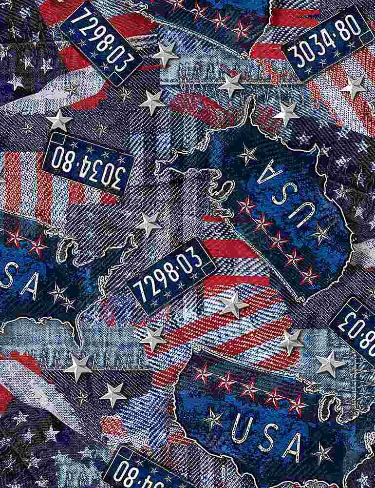 TT Patriotic Denim Usa Flag Print USA-C8793-USA - Cotton Fabric