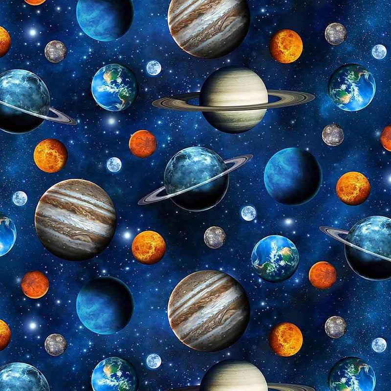 TT Science and Math - Tossed Planets SPACE-CD1693-BLUE - Cotton Fabric