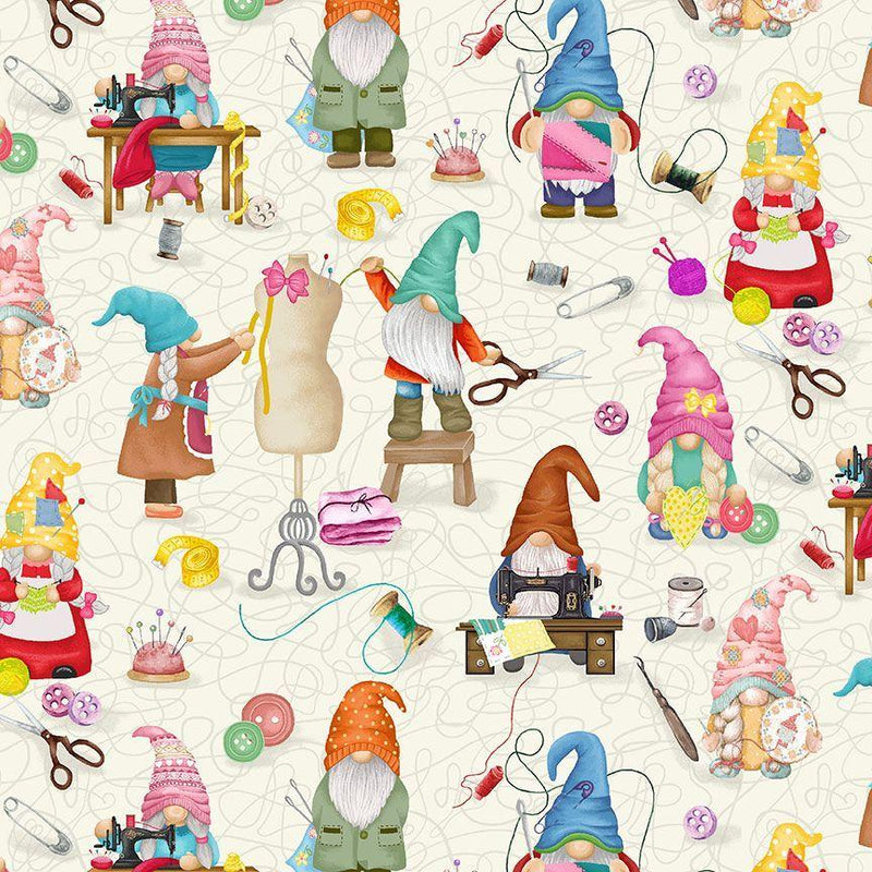 TT Sew Many Gnomes CD2484-CREAM - Cotton Fabric