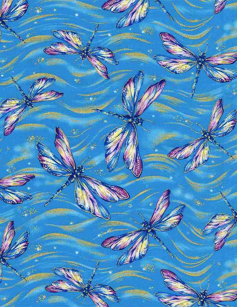 TT Water Dance - Dancing Dragoflies BUG-CM8305-WATER - Cotton Fabric
