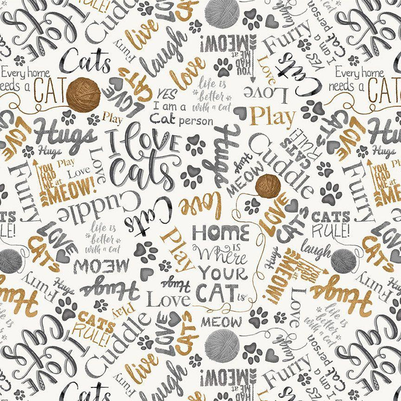 TT You Had Me at Meow Ball of Yarn And Text - CD2063-NATURAL - Cotton Fabric