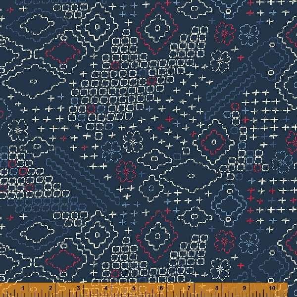 WHM Indigo Stitches 53290-2 Navy - Cotton Fabric
